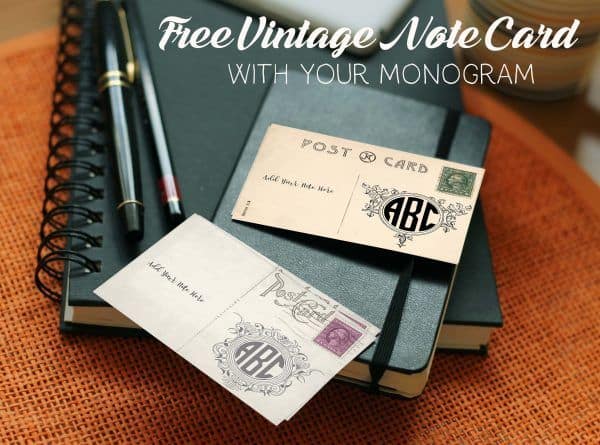 Vintage note card with monogram