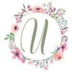 round circle frame with watercolor flowers and one initial