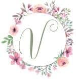round circle frame with watercolor flowers and one initial