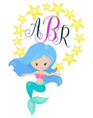 Pretty mermaid with three initials