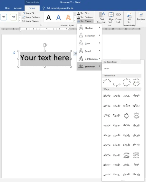 Testo della curva in word