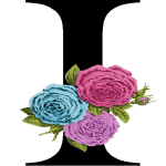 Floral Letter I with 3 Flowers