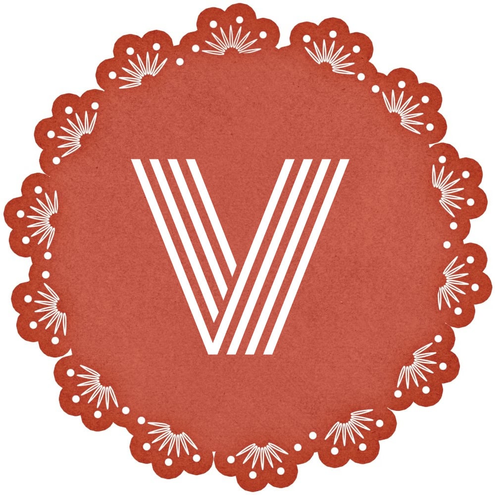 Red frame with the V Initial