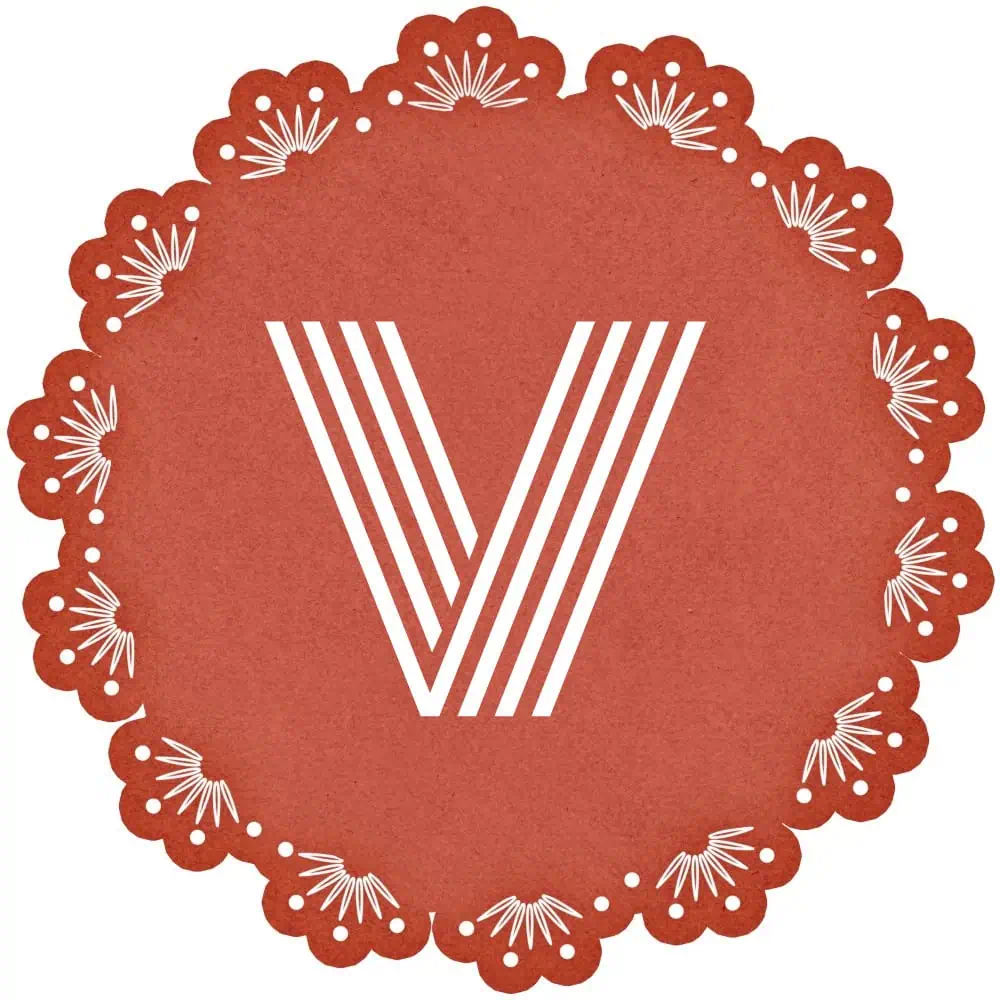 Red frame with the V Initial