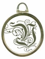 Round metallic frame with the Initial V
