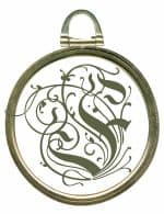 Round metallic frame with the Letter F