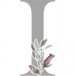 Grey Letter I with 3 Small Flowers