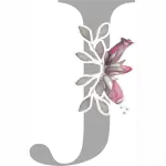 Grey Letter J with 3 Small Flowers