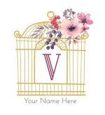 Gold bird cage with the V Initial