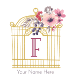 Gold bird cage with the F initial
