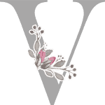 Grey Initial V with 3 Small Flowers