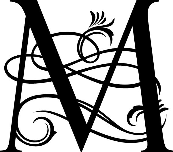Black Ornate Letter - M