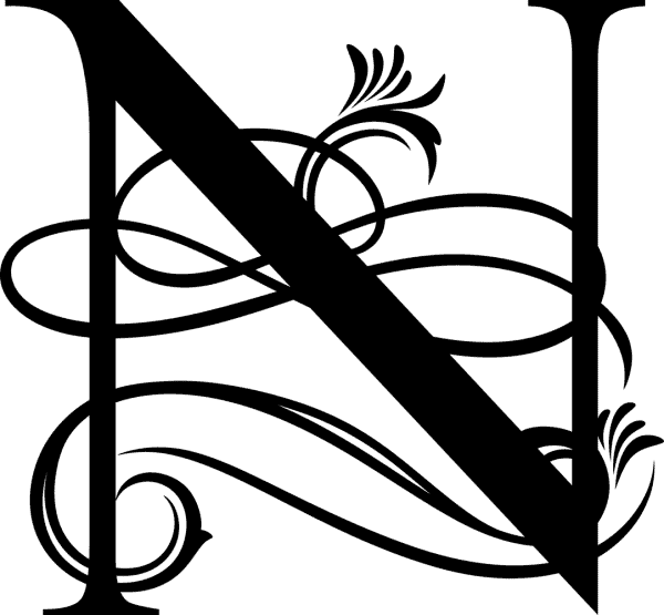 Black Ornate Letter - N