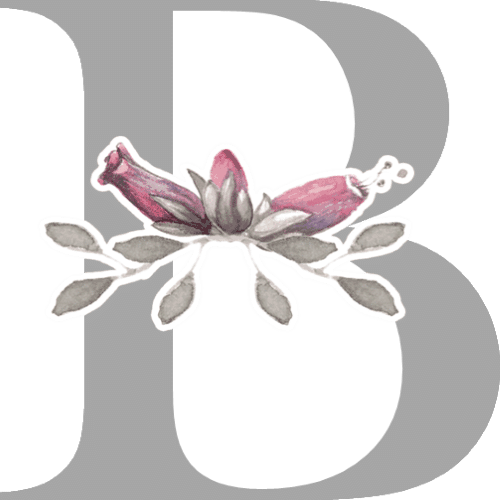 Gray Letters With 3 Small Flowers - B