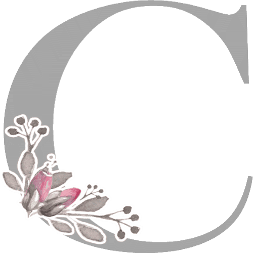 Gray Letters With 3 Small Flowers - C