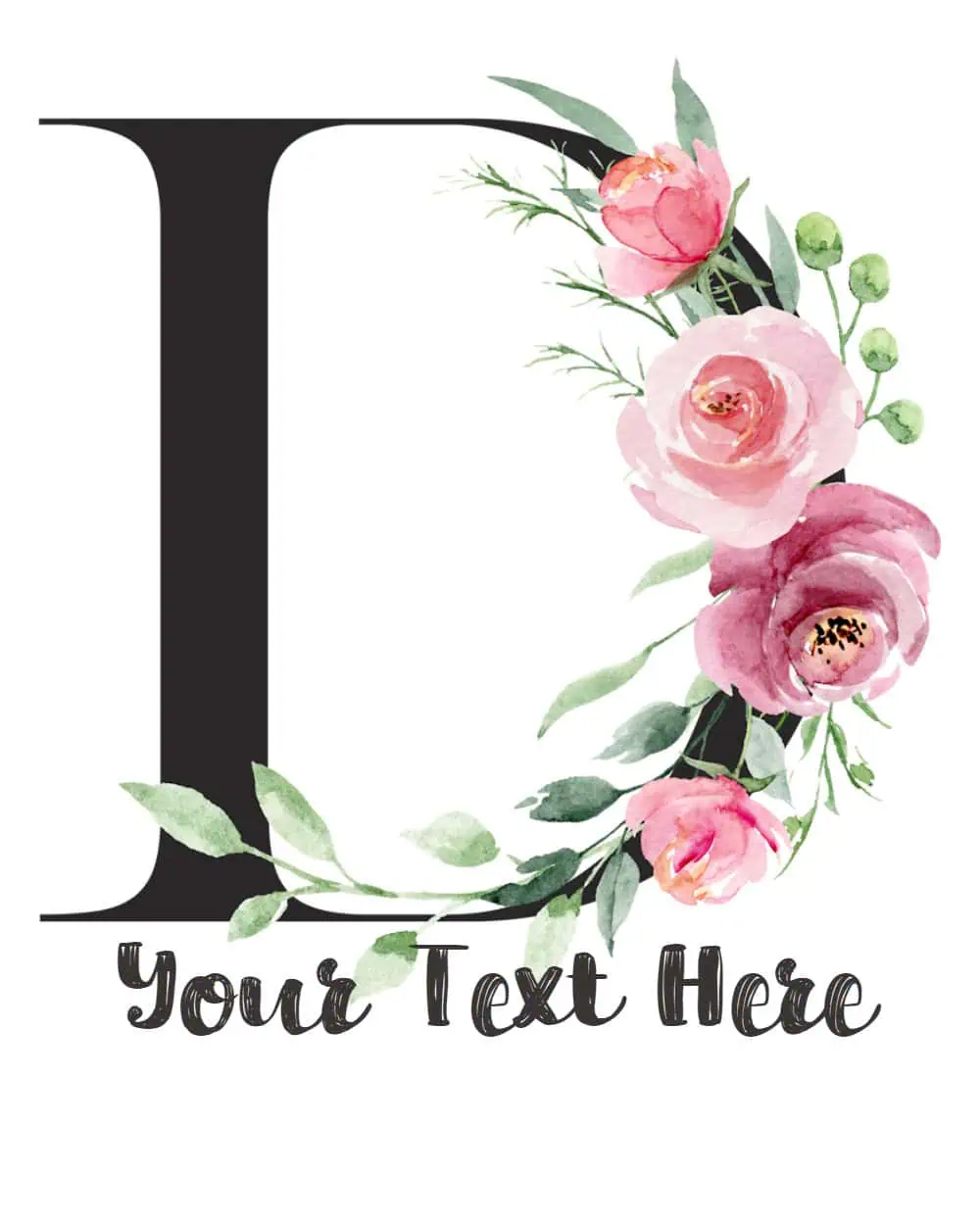 Gray Letters With 3 Small Flowers - D