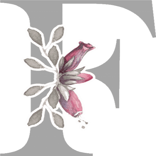 Gray Letters With 3 Small Flowers - F