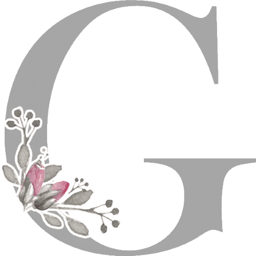 Gray Letters With 3 Small Flowers - G