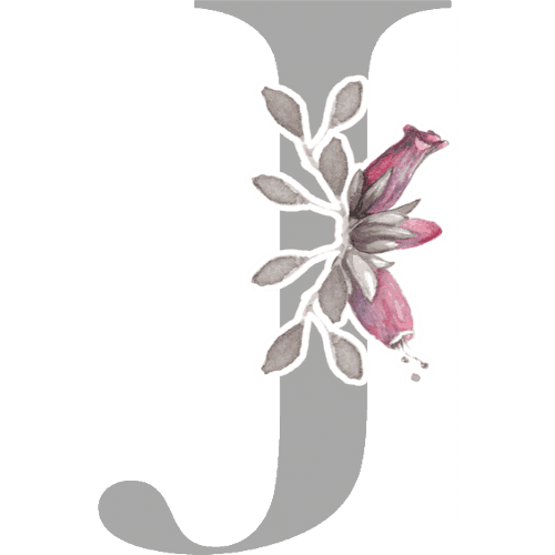 Gray Letters With 3 Small Flowers - J