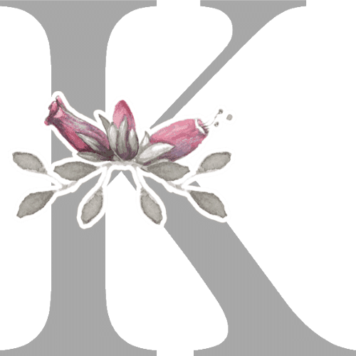 Gray Letters With 3 Small Flowers - K