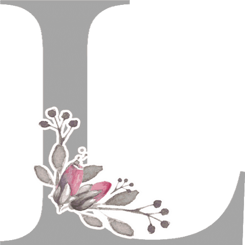 Gray Letters With 3 Small Flowers - L