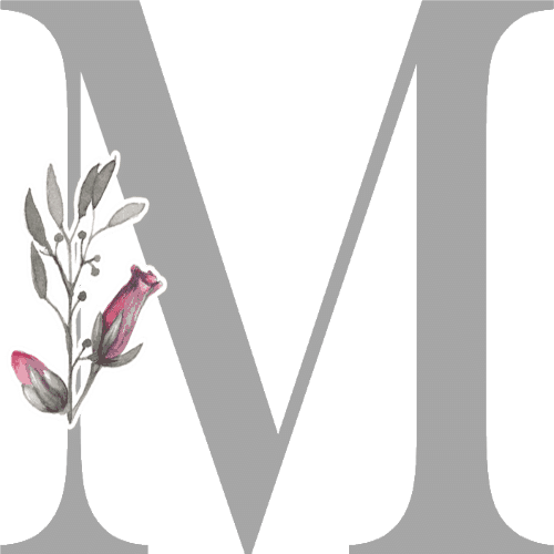 Gray Letters With 3 Small Flowers - M