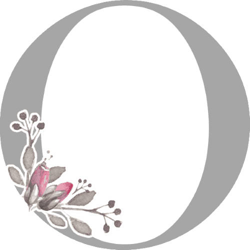 Gray Letters With 3 Small Flowers - O