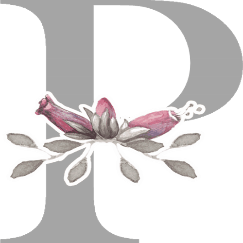 Gray Letters With 3 Small Flowers - P