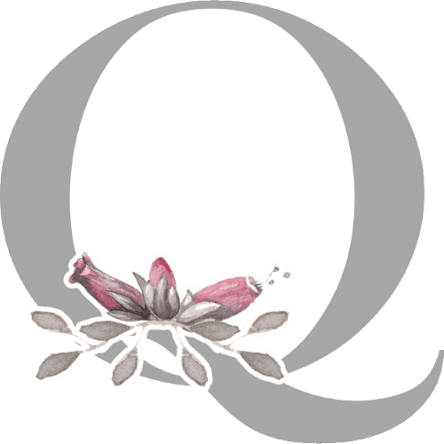 Gray Letters With 3 Small Flowers - Q