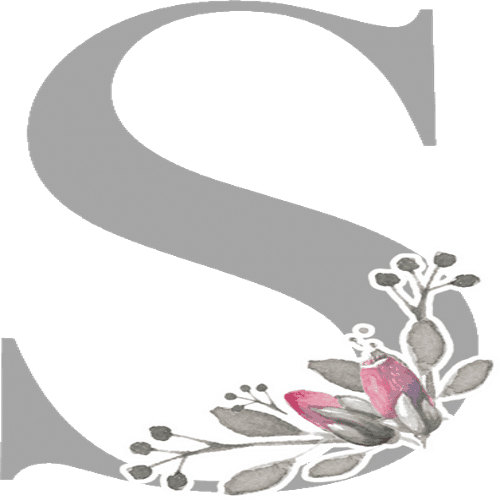 Gray Letters With 3 Small Flowers - S