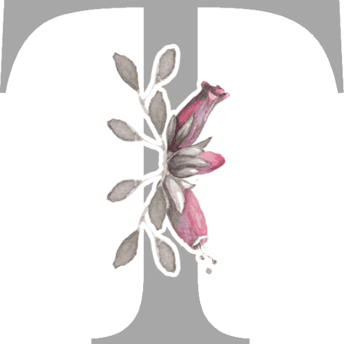 Gray Letters With 3 Small Flowers - T