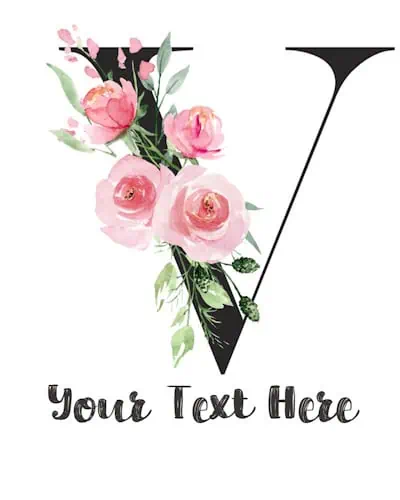 Pink Floral Letter - V