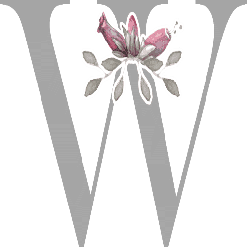 Gray Letters With 3 Small Flowers - W