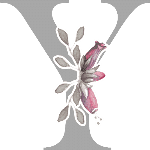 Gray Letters With 3 Small Flowers - Y