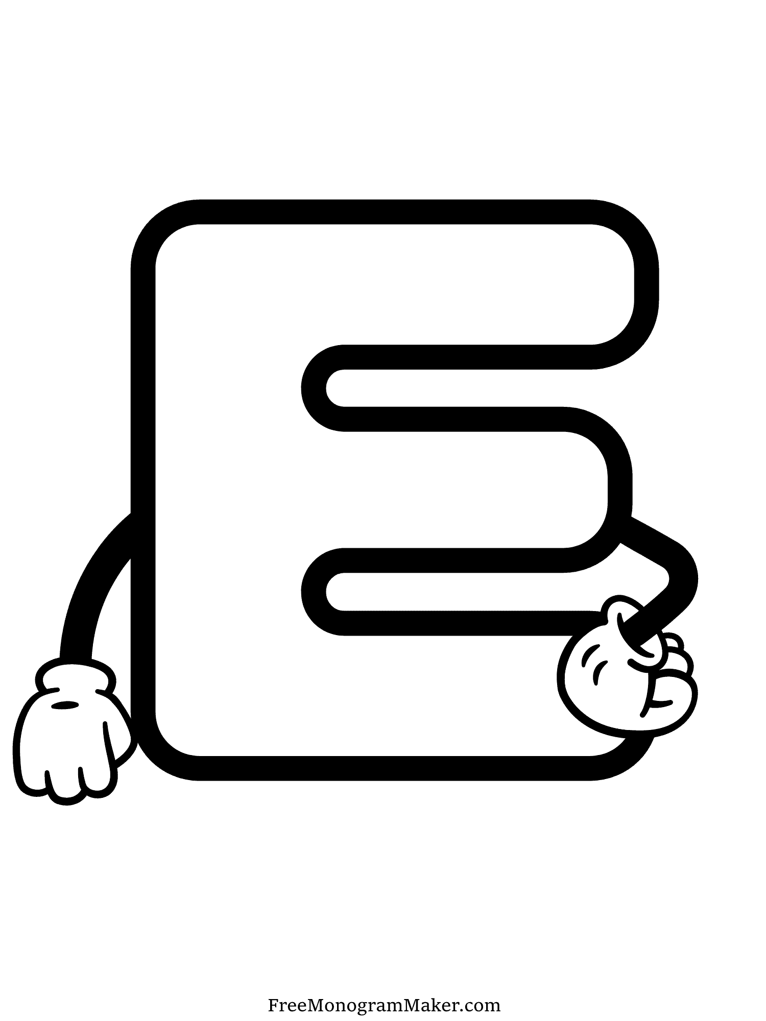 Bubble Letter - E - Hands