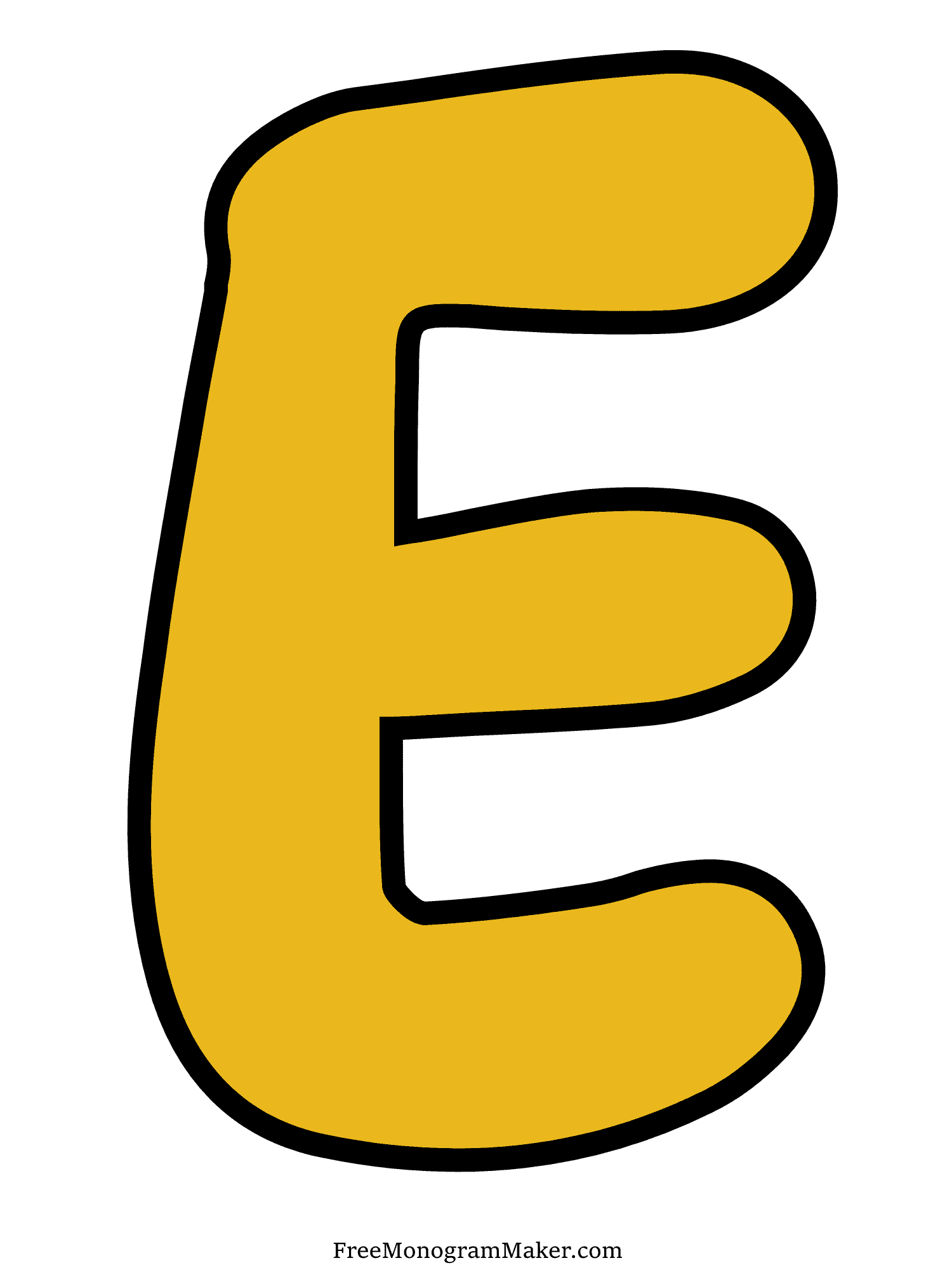 Bubble Letter - E - Yellow