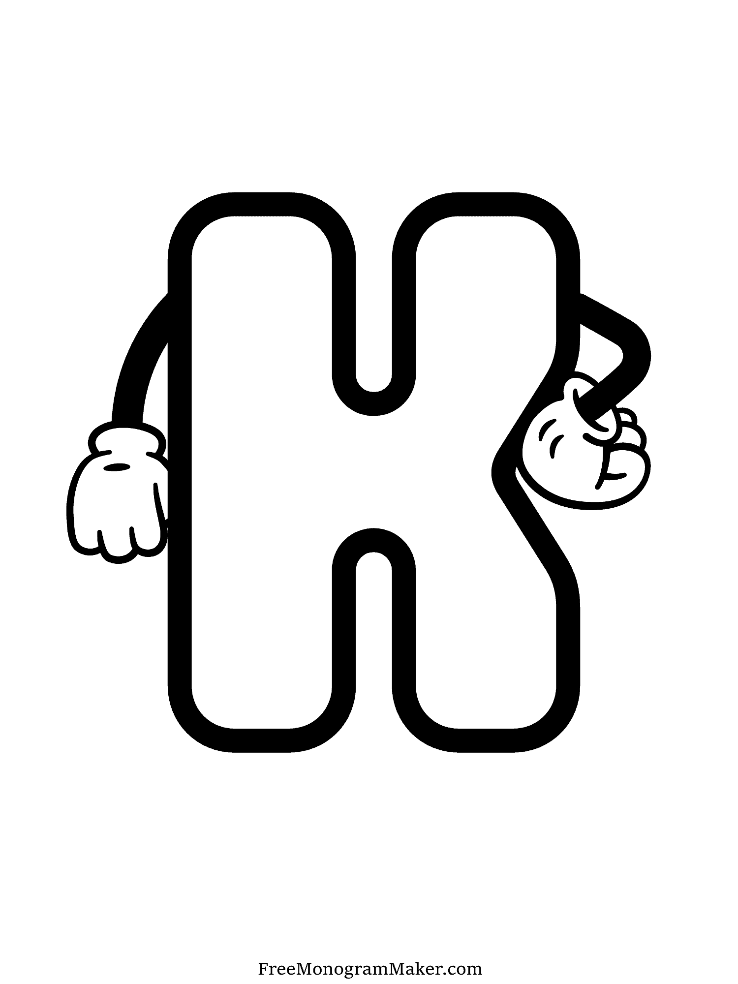Bubble Letter - K - Hands