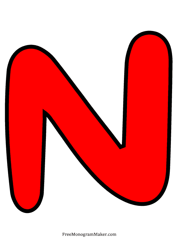 Bubble Letter - N - Red