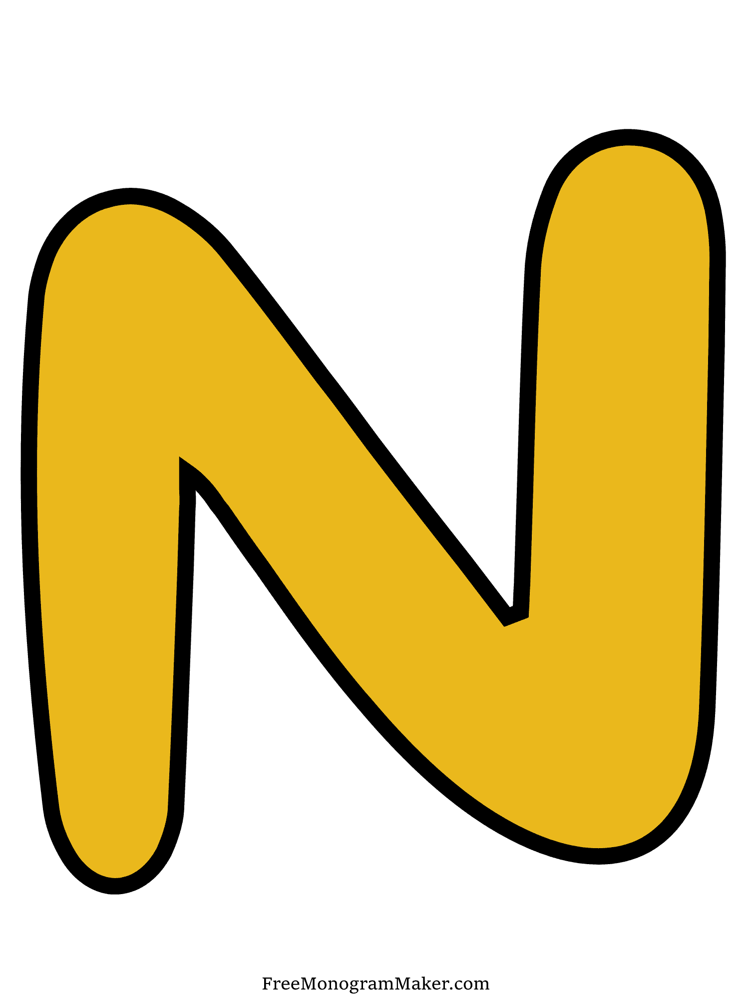 Bubble Letter - N - Yellow