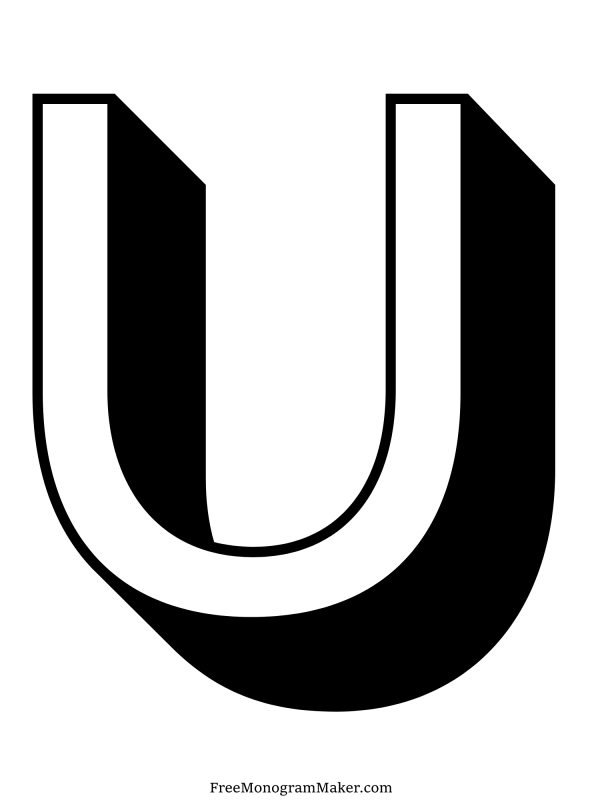 Bubble Letter - U - Black Shadow