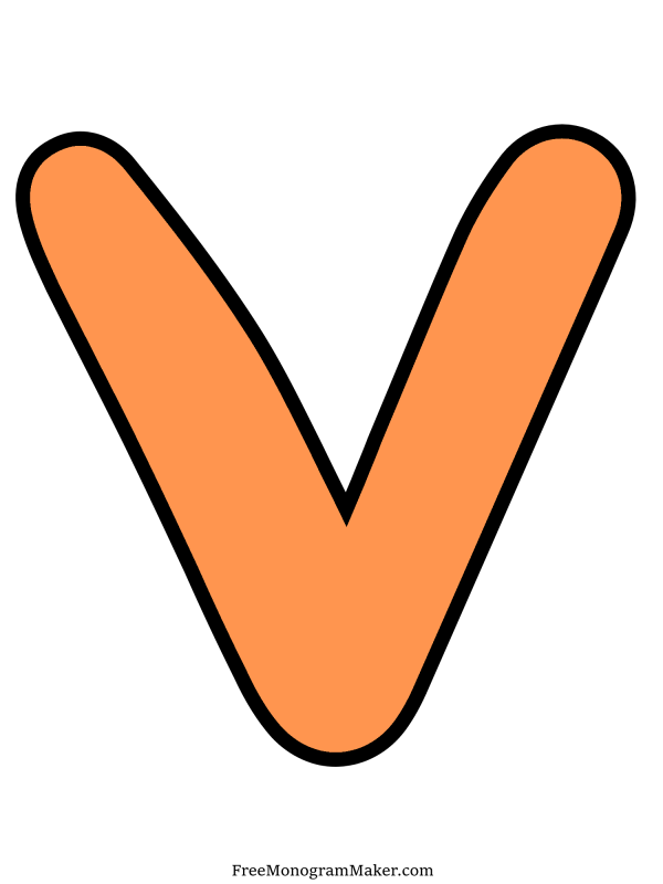 Bubble Letter - V - Orange