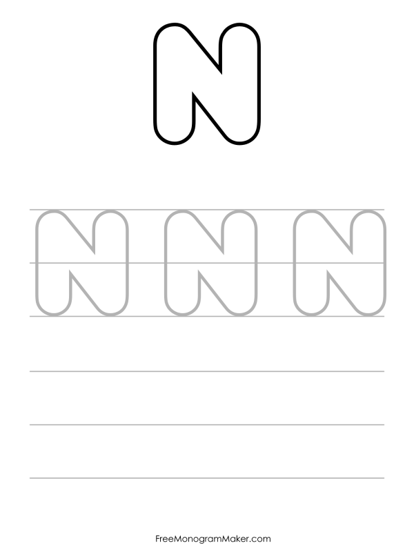 Bubble Writing Uppercase N